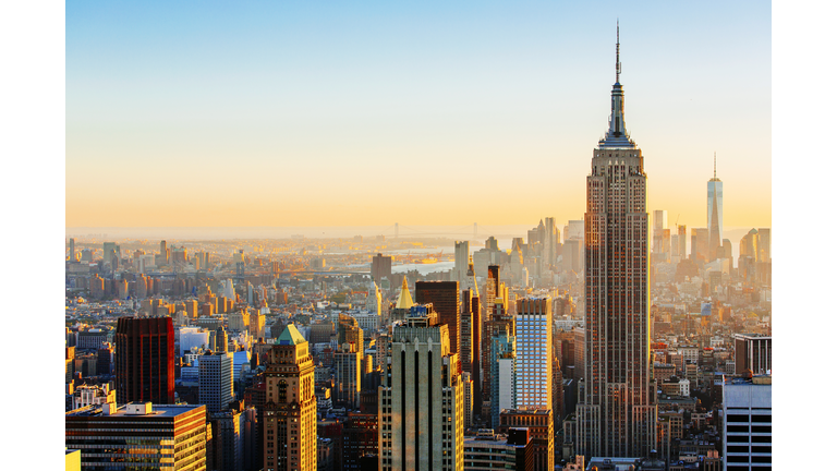 Manhattan skyline on a sunny day Empire State Building on the right, New York, United States