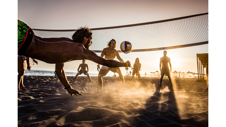 Beach volleyball at sunset!