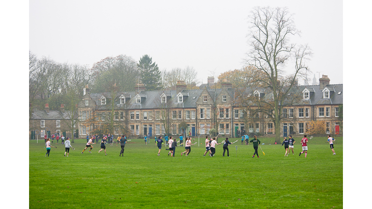 British Playing Quidditch In The Jesus Green Park Of Cambridge