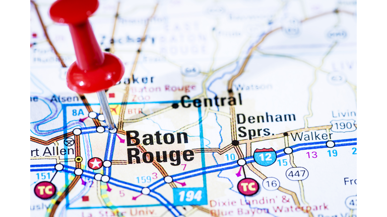 US capital cities on map series: Baton Rouge, Louisiana, LA