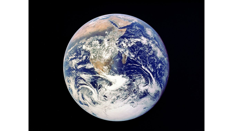 Whole Earth from space - view from Apollo 17 December 1972. First photograph of south polar ice cap. Most of Africa visible also Arabian Peninsular and Madagascar (Malagasy). NASA photograph. 