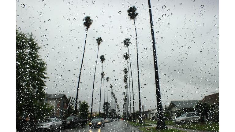 Raindrops are seen on a vehicle's windsh