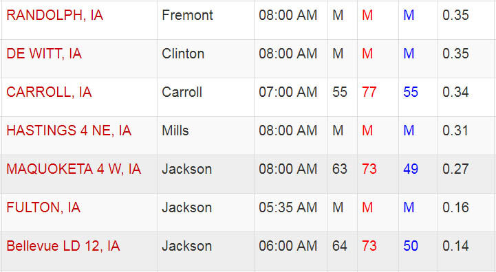 Iowa rainfall totals Saturday May 18, 2019 National Weather Service, Iowa State University