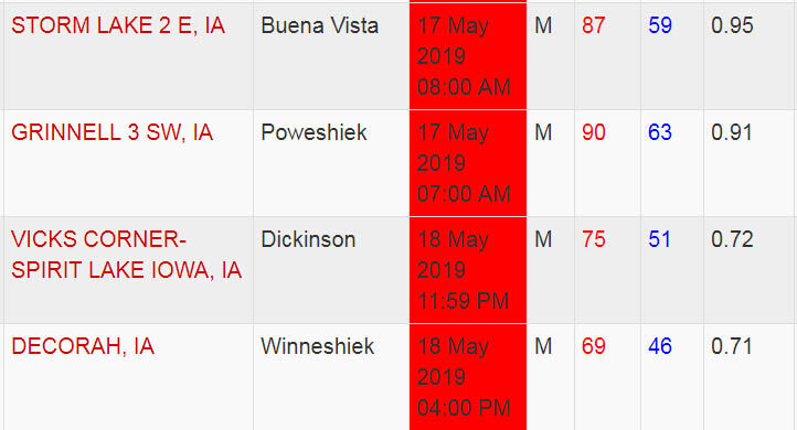 Iowa rainfall totals Friday May 17, 2019 National Weather Service, Iowa State University