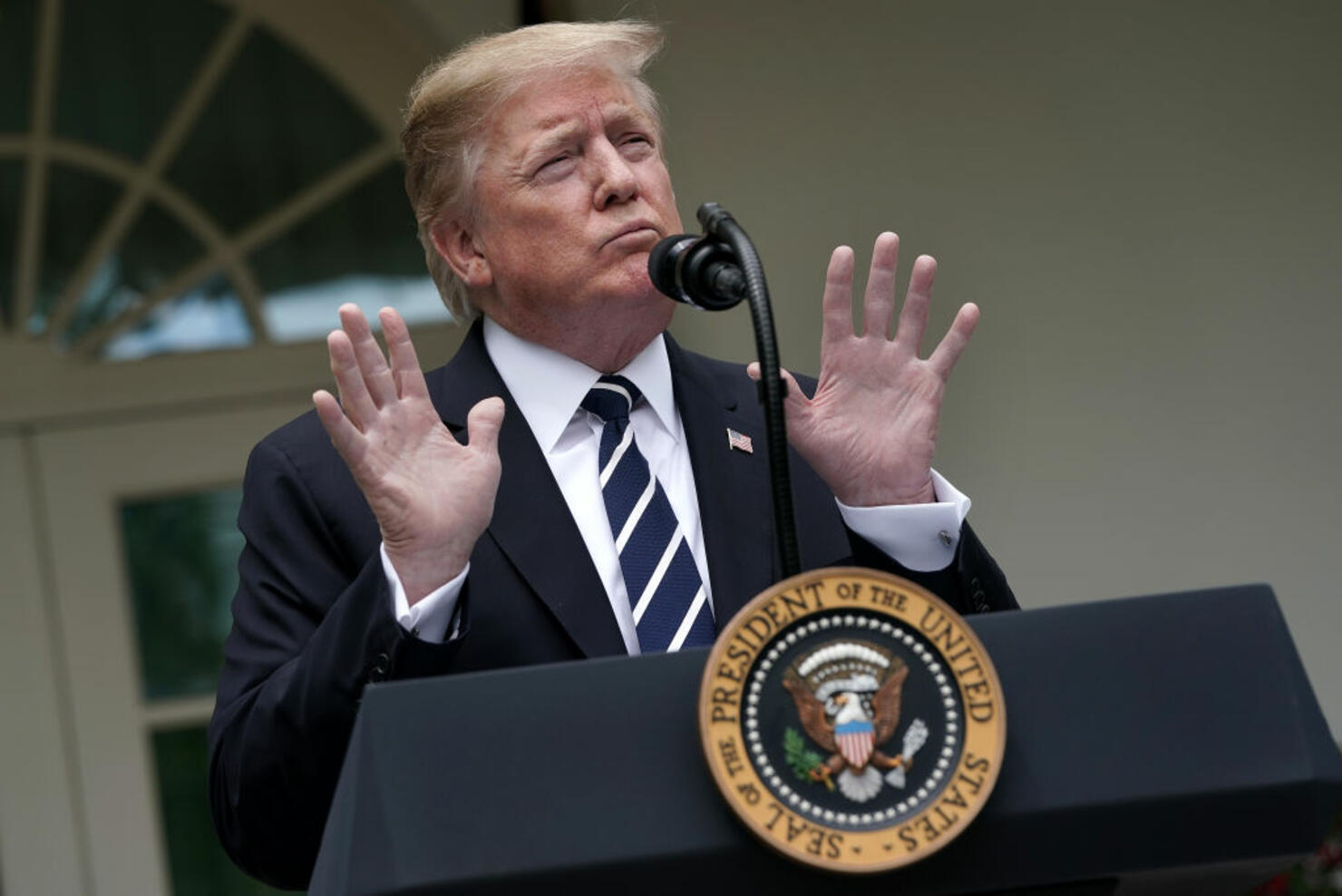 President Trump Discusses Mueller Investigation In Rose Garden Of White House