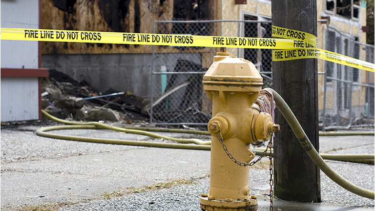 Fire line do not cross at burned out building