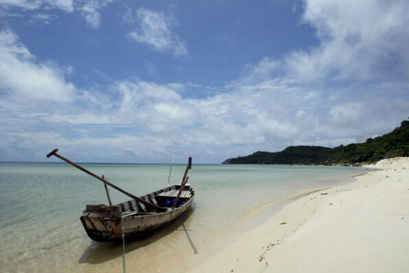 An almost empty beach is pictured in Vie