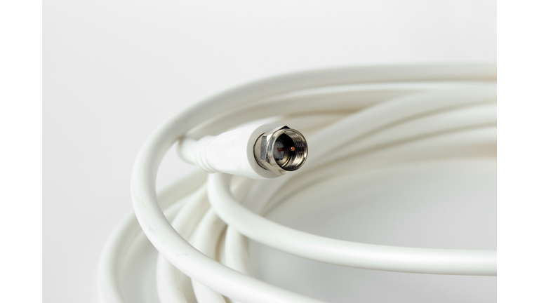 Spool of white coax cable