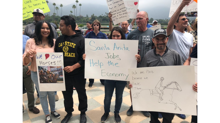 Santa anita workers rally in support of the racetrack