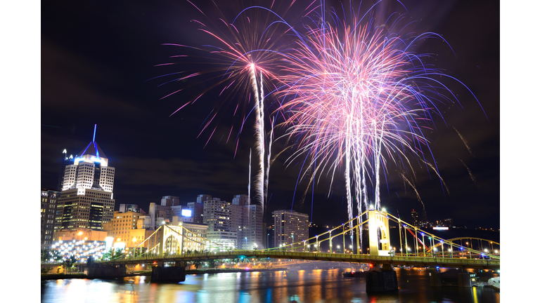 City fireworks over a cityscape