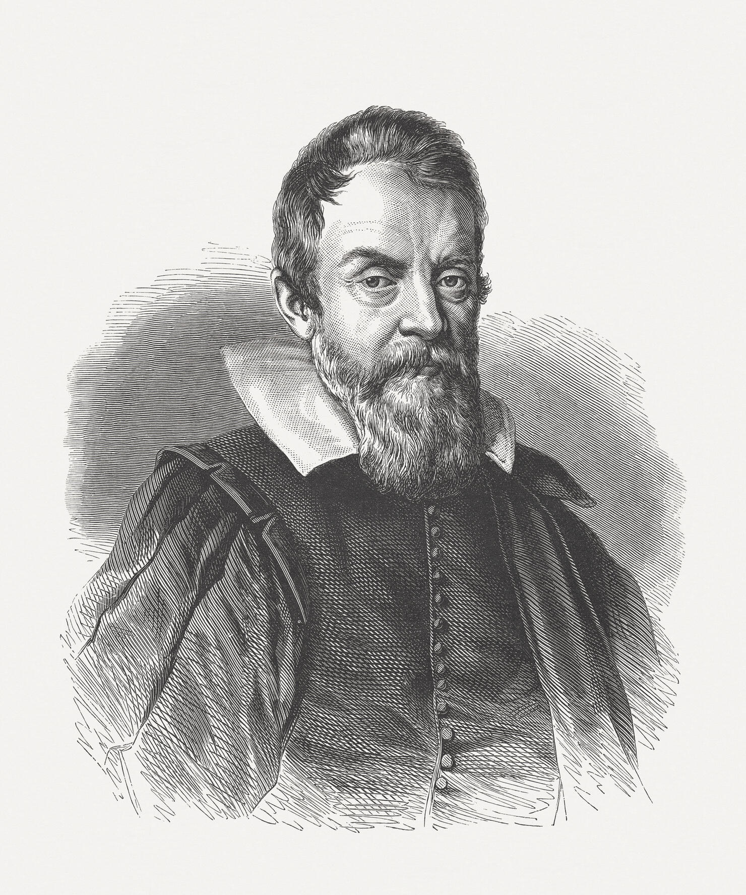 Galileo Galilei (1564-1642), wood engraving, published in 1864