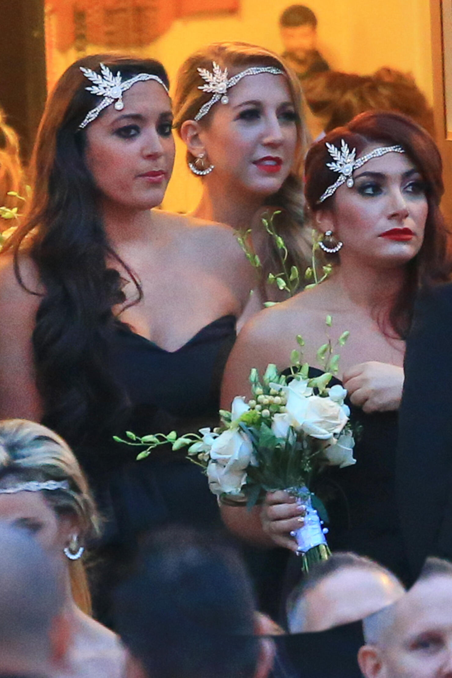 Bridesmaids Jennifer 'JWoww' Farley, Deena Cortese, and Sammi 'Sweetheart' Giancola at the wedding of Nicole Polizzi aka Snooki and Jionni LaValle in East Hanover, NJ