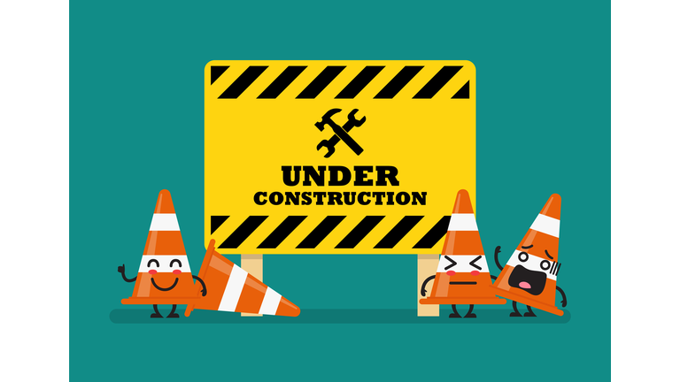 Under construction sign and traffic cones character