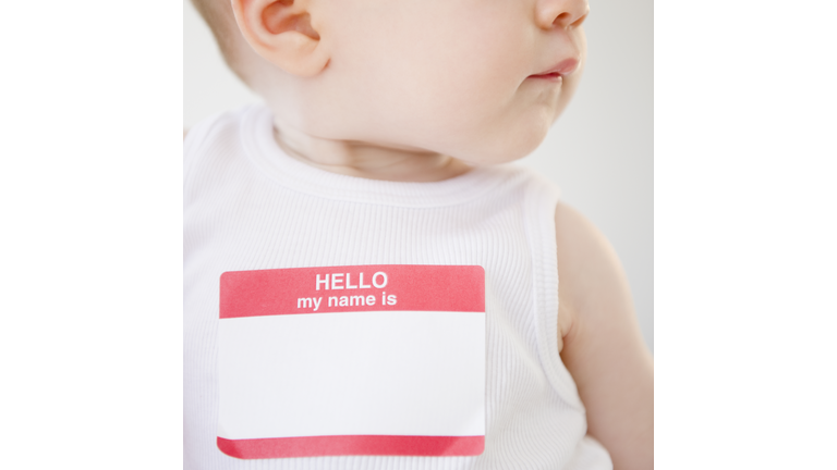 Baby wearing name tag