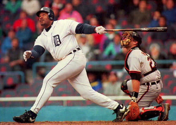 Detroit Tigers' Cecil Fielder (L) and Baltimore Or