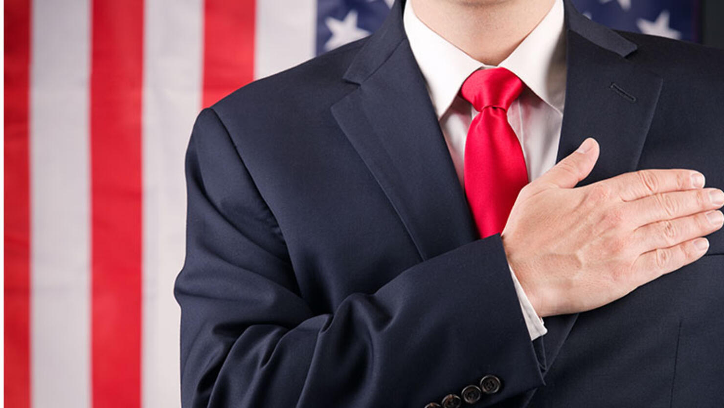 American Leader With Hand On Heart
