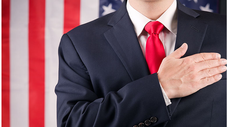 American Leader With Hand On Heart