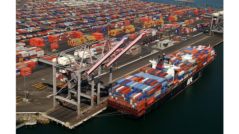 Container Ships waiting to be unloaded