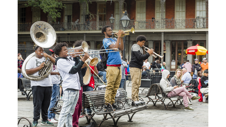Jazz Musicians Busk in Jackson Square, New Orleans