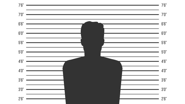 Creative vector illustration of police lineup, mugshot template with a table isolated on transparent background. Art design silhouette of anonymous. Abstract concept graphic element