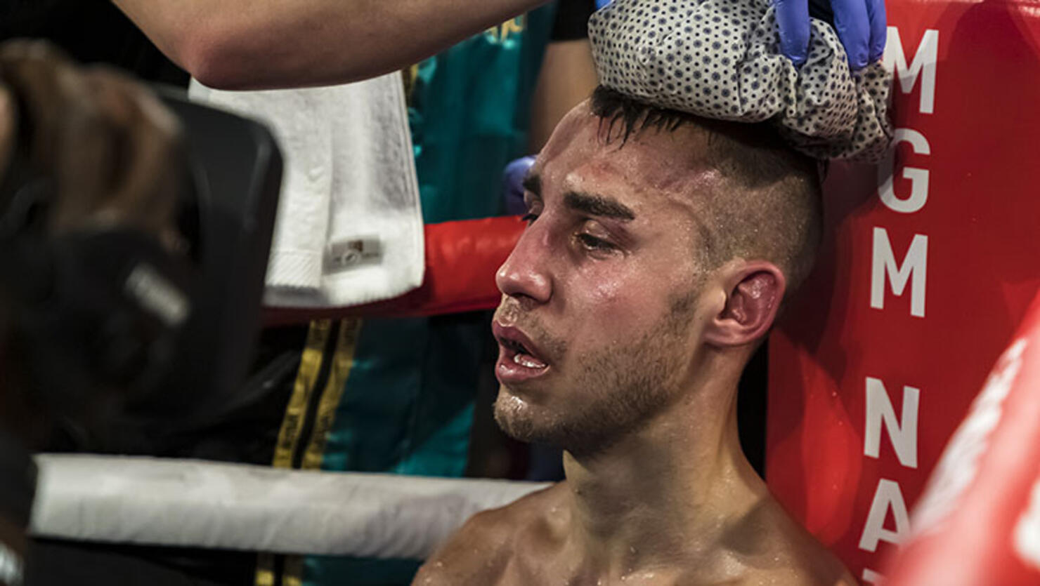 Maxim Dadashev receives attention in his corner after his corner threw in the towel following the eleventh round of his junior welterweight IBF World Title Elimination fight against Subriel Matias (not pictured) at The Theater at MGM National Harbor on July 19, 2019 in Oxon Hill, Maryland. (Photo by Scott Taetsch/Getty Images)