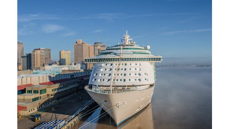 Port of New Orleans, mist on Mississippi River, early morning