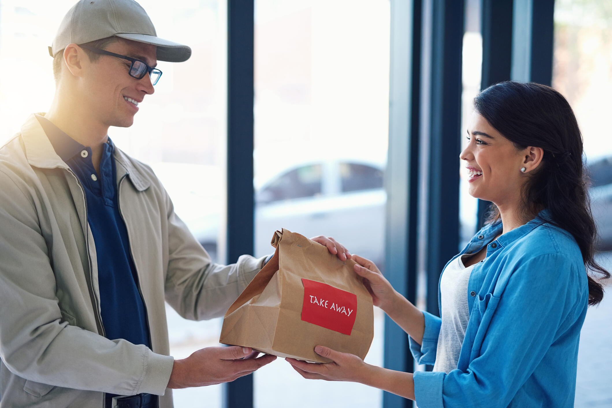 Dustland delivery. Delivery take out. Food delivery man.