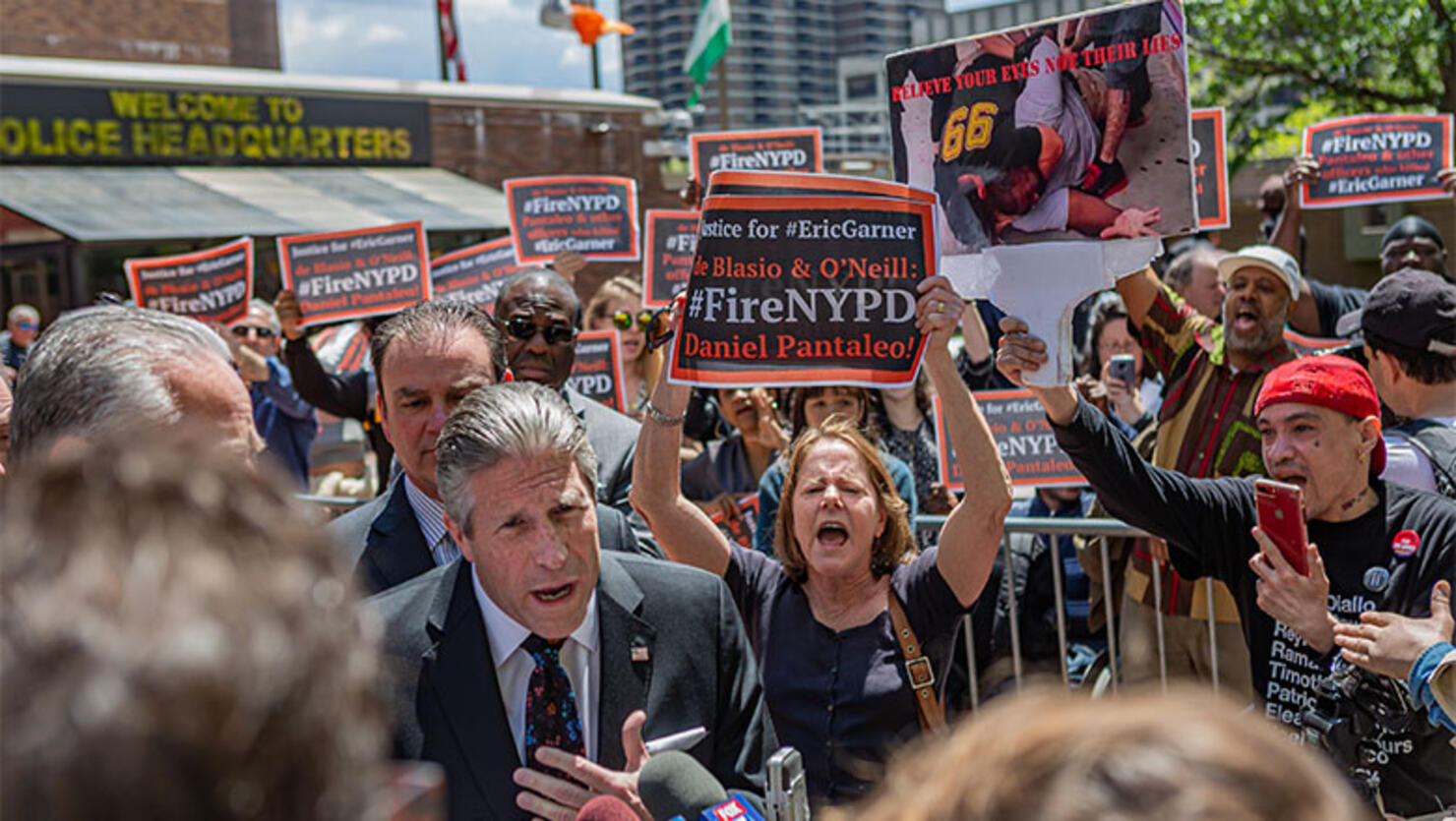 Dozens of protesters gathered at the New York City Police