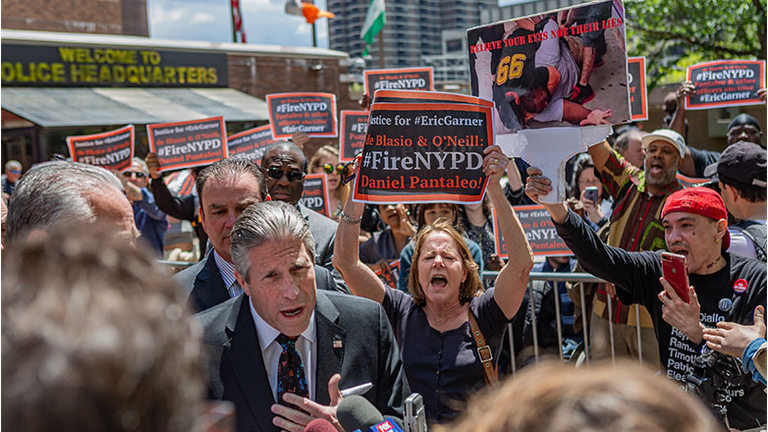 Dozens of protesters gathered at the New York City Police