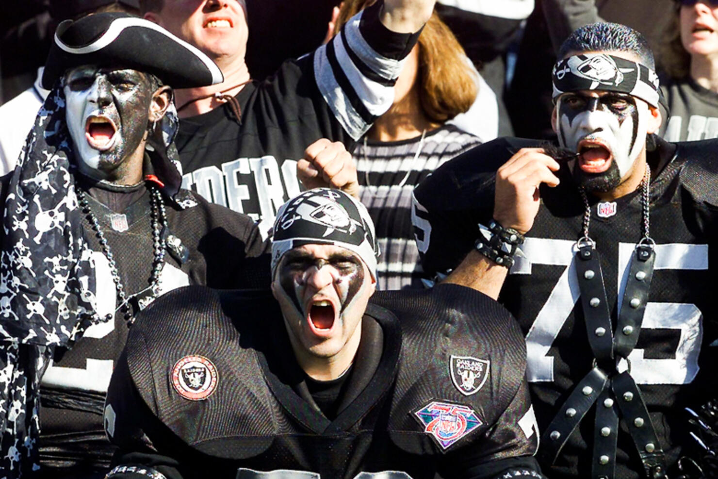 Oakland Raiders fans cheer in the stands during th