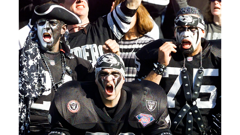 Oakland Raiders fans cheer in the stands during th