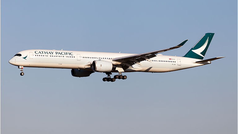 A Cathay Pacific Airways Airbus 350-1000 landing at Rome