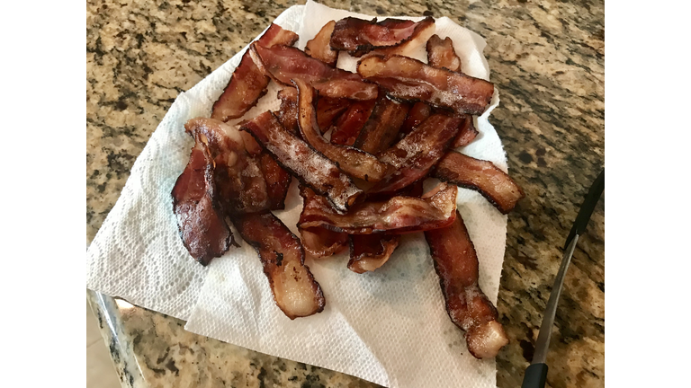 Pile of cooked bacon from the skillet