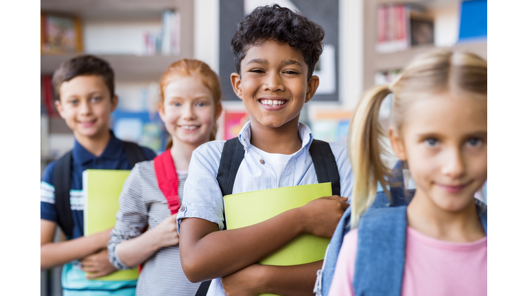 School children standing in a row