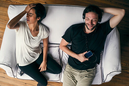 Woman annoyed by boyfriends indifference