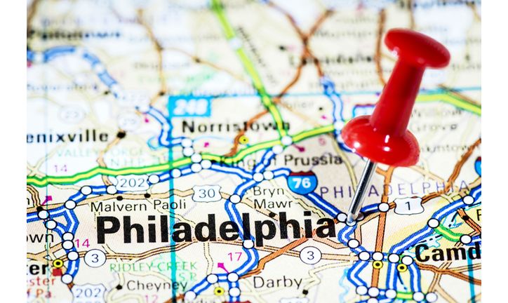 US cities on map series: Philadelphia, Pennsylvania