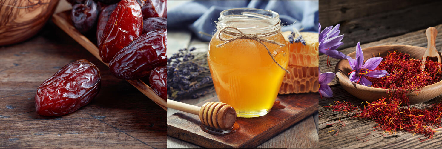 Juicy dates on wooden table .