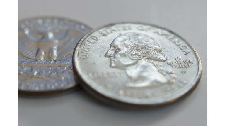 Close up of silver coins