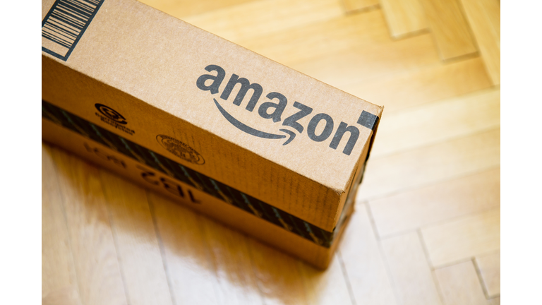 Amazon logotype printed on cardboard box