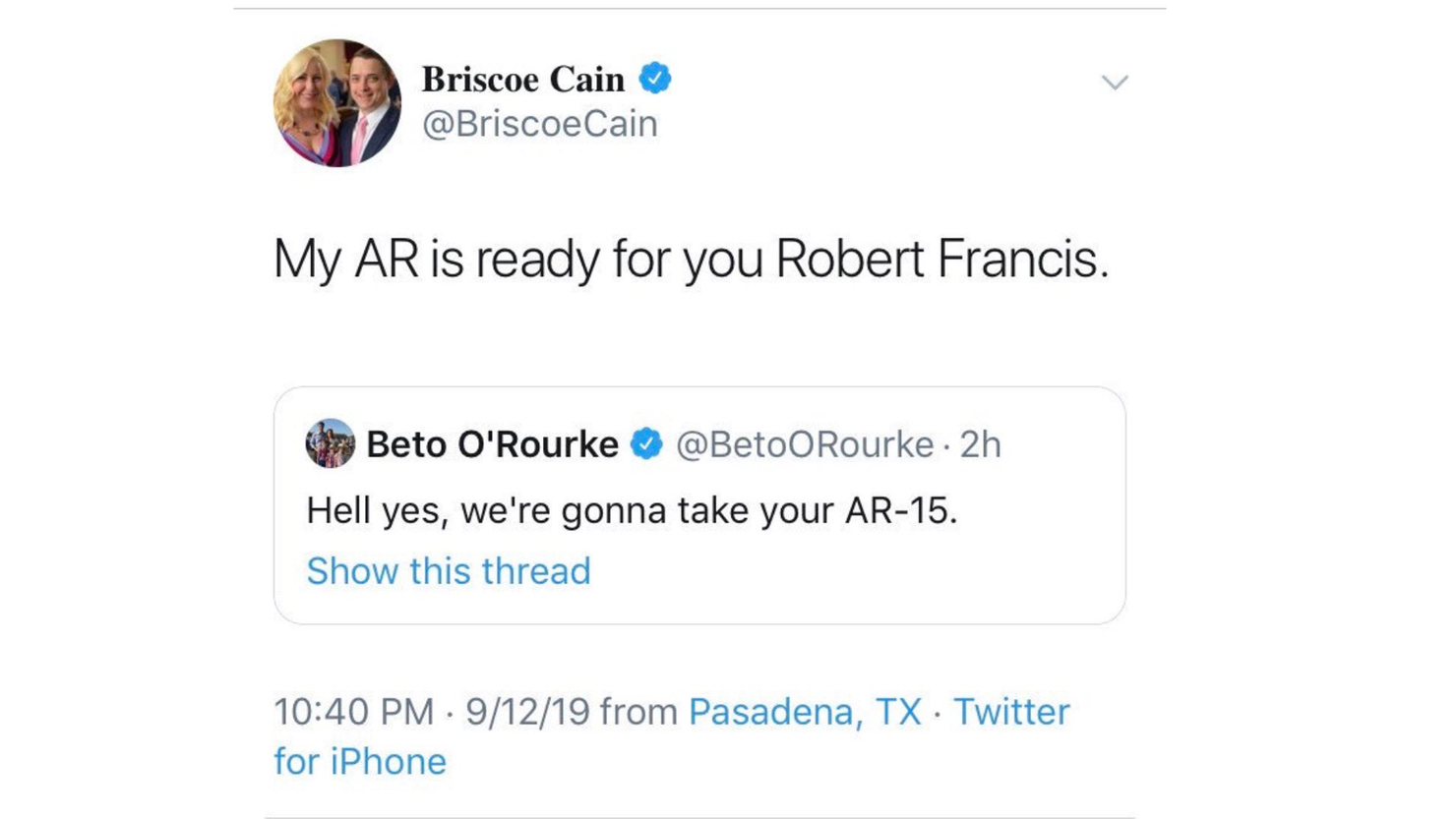 Briscoe Cain's tweet