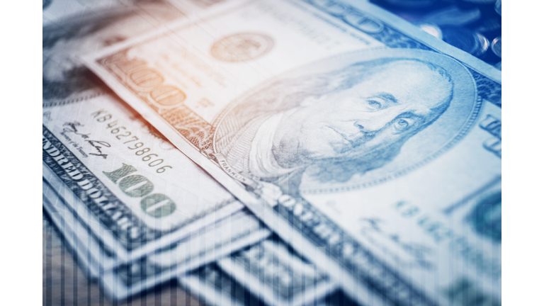 Dollar bills and finance and banking on digital stock market financial exchange