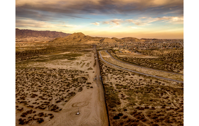 The United States Mexico International Border Wall between Sunland Park New Mexico and Puerto Anapra, Chihuahua Mexico