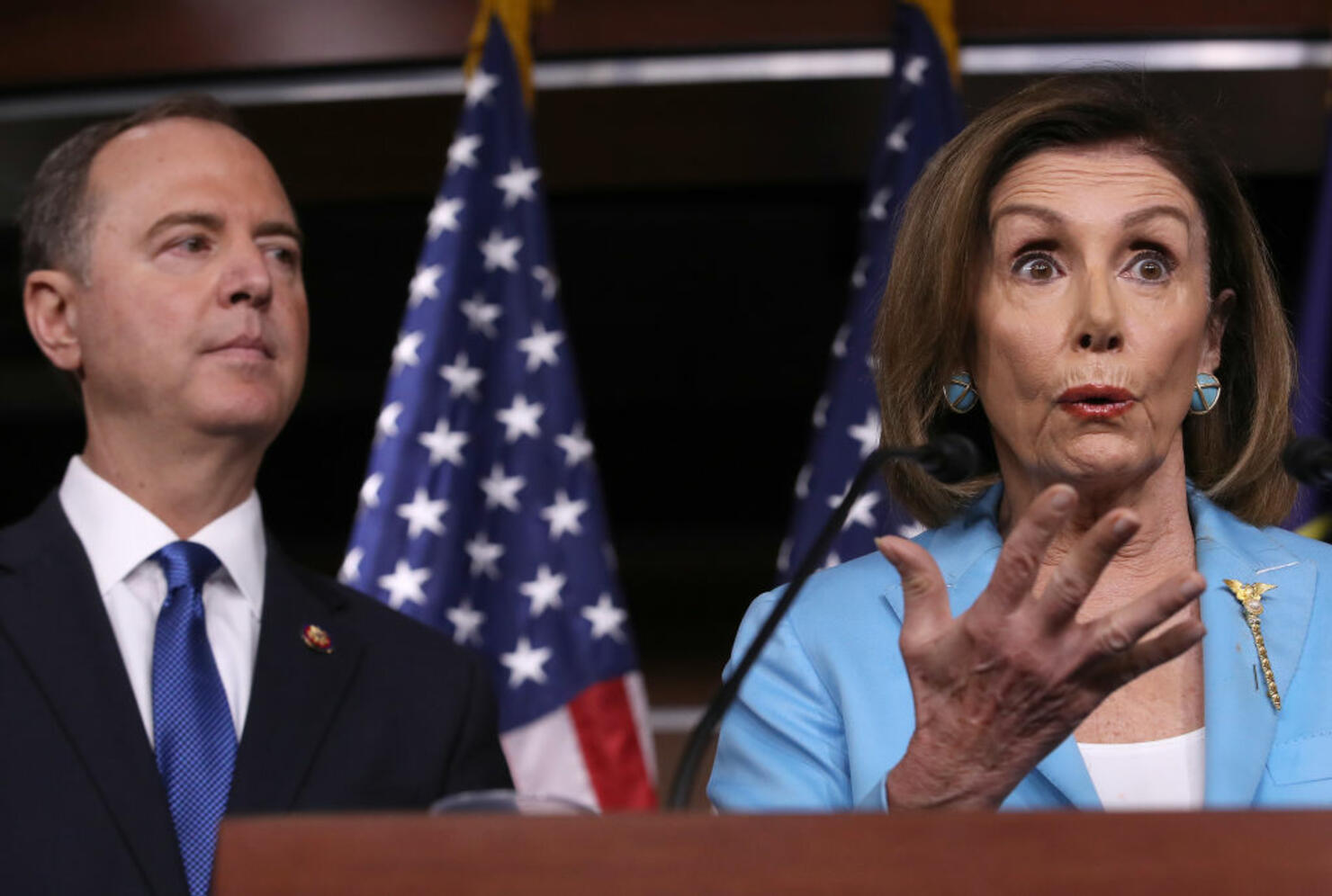 Rep. Adam Schiff Joins Nancy Pelosi At Her Weekly News Conference On Capitol Hill