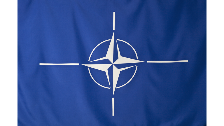 North Atlantic Treaty Organization flag, white compass rose emblem in blue background