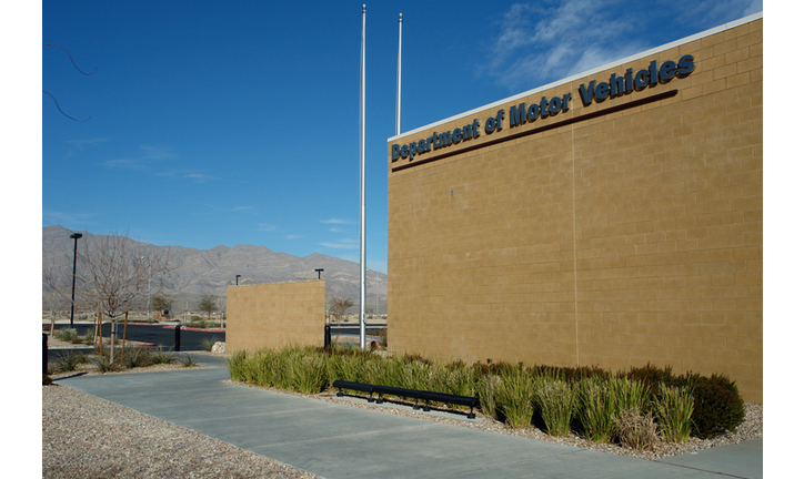 A Department of Motor Vehicles DMV brick building