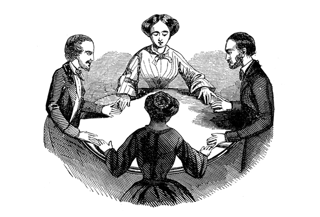 Antique illustration of seance session