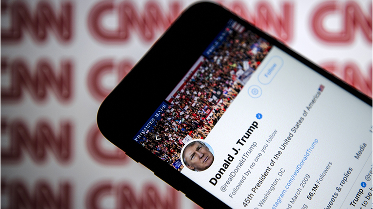 US President Donald Trump and CNN International logo