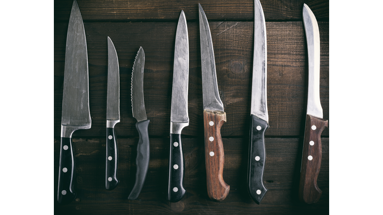 High Angle View Of Knives On Table