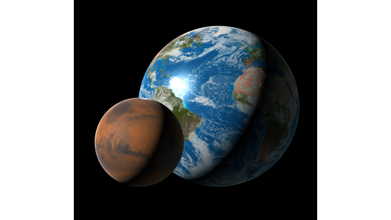 Earth compared to Mars, illustration