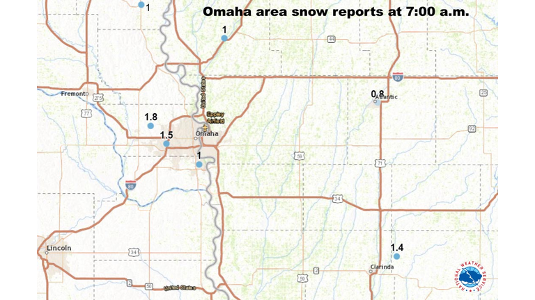 Snow reports at 7:00 a.m. Omaha region